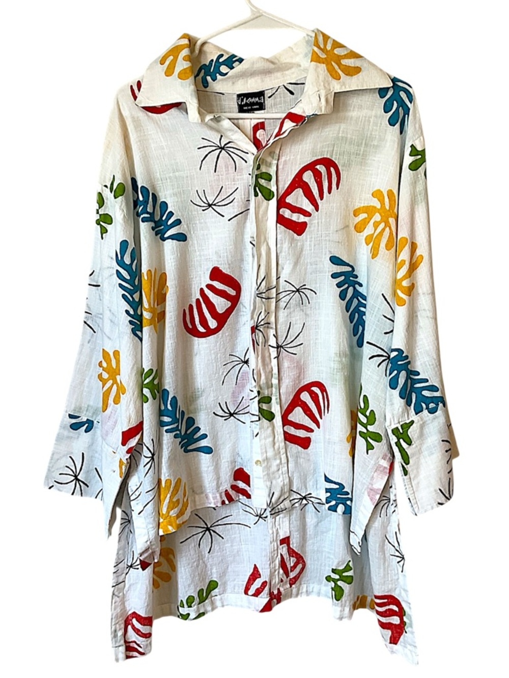Dilemma New York Tropical Print Button Down Top